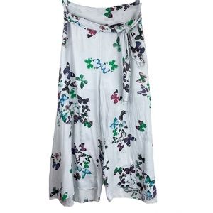 Y2K Gauzey Flowy Butterfly Wide Leg Crop Pants Sz S/M High Rise Tie Front